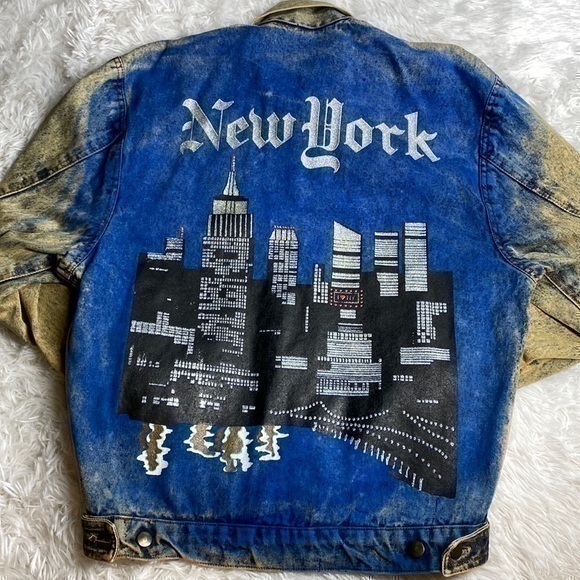 Vintage Jackets & Blazers - Vintage acid washed denim jacket with NYC on the back Medium unisex